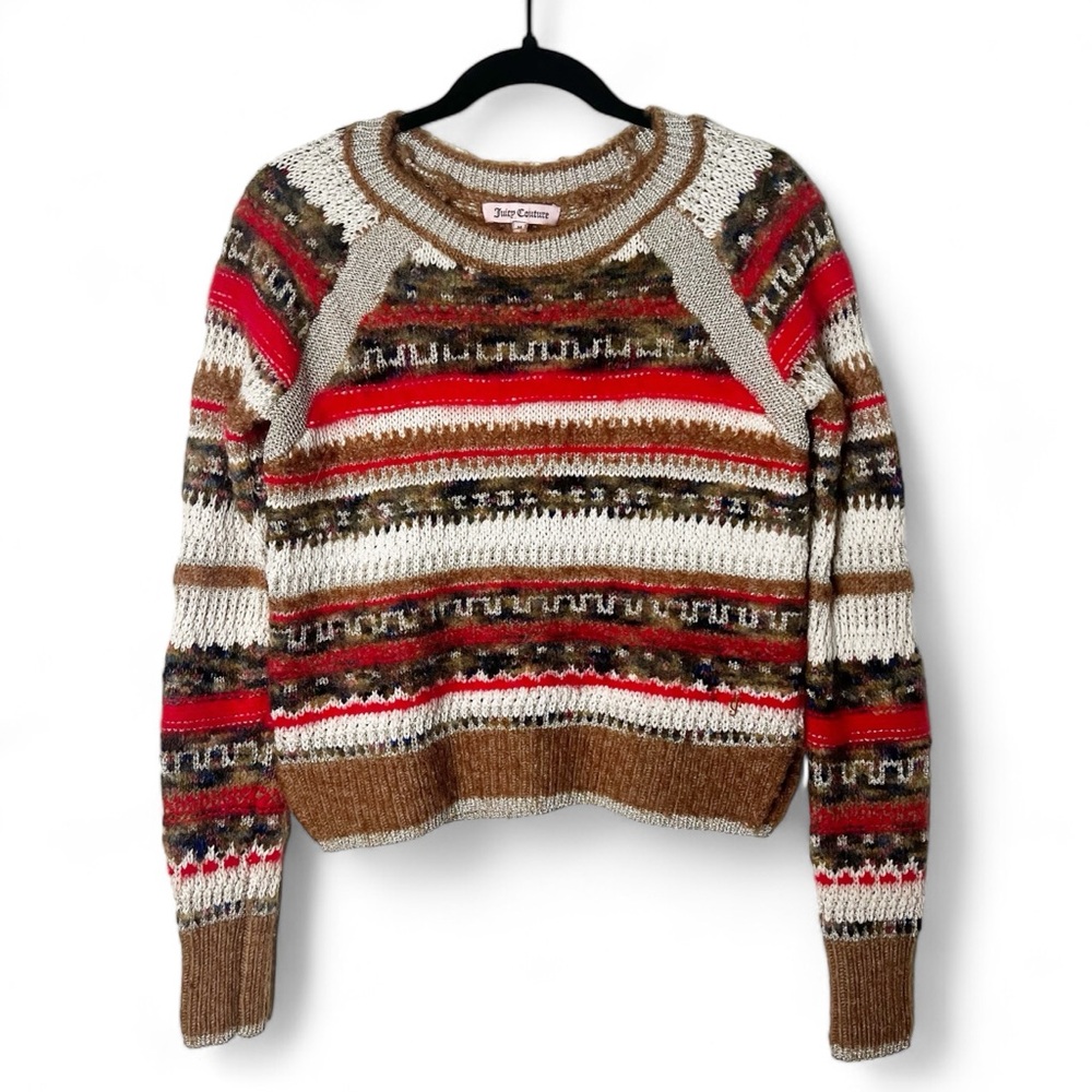 Juicy Couture Alpaca Blend Striped Cropped Sweater Mixed Knit Y2K - Sz. M
